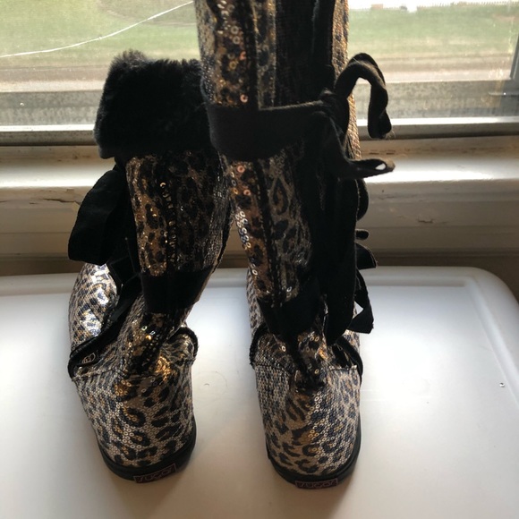 Boots faux fur flat bottom animal print sequins - Picture 11 of 14